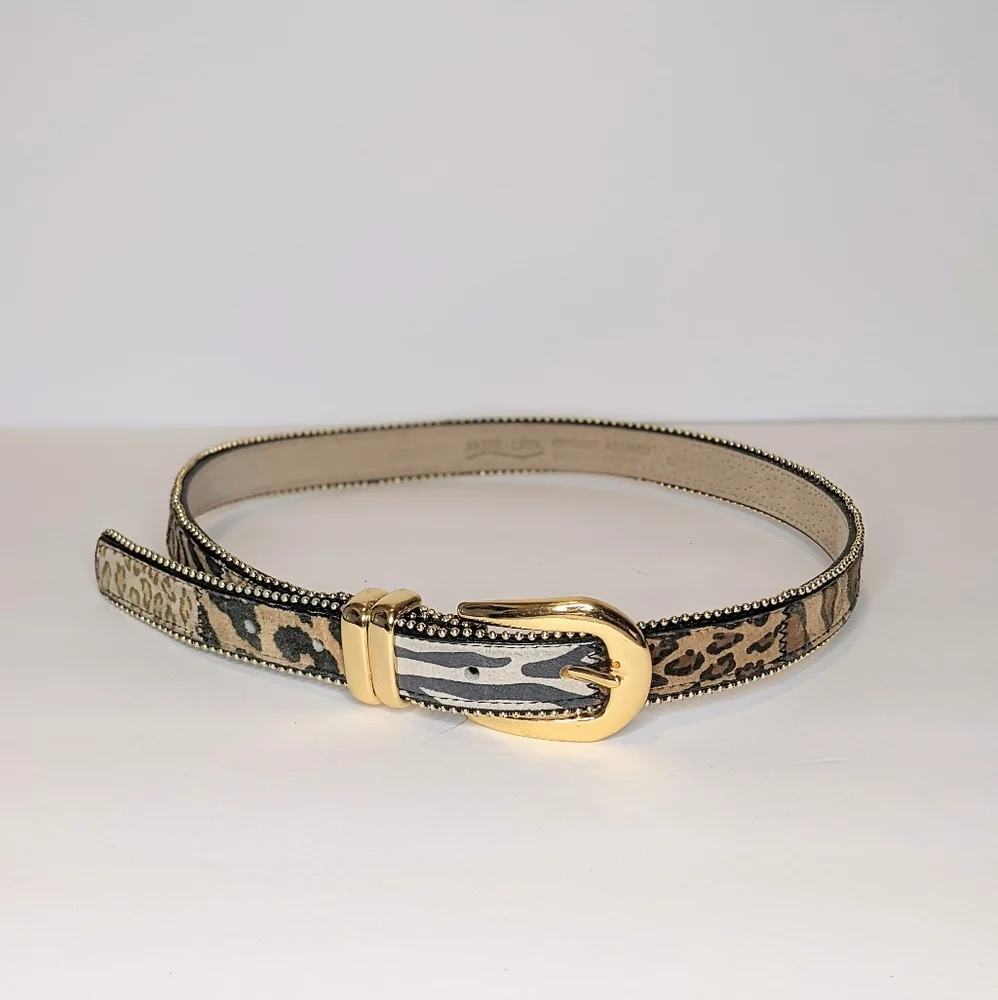 Amiee Lynn Leopard Print Leather Gold Stud/Buckle Belt M